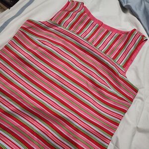 Talbots 100% Silk Sleeveless Top Blouse Lined Stripe Pink Multicolor Size 12 New